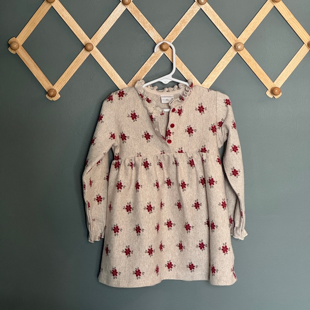 Zara Beige and Red Holiday Ruffle Dress- BNWOT